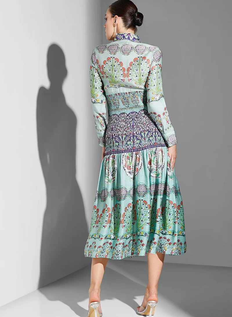 Threadz by Ajooni Button Detail Printed Dress