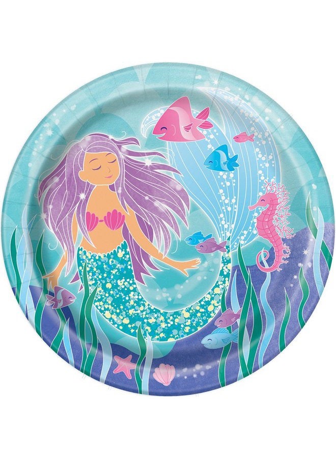Unique Party 58335 Underwater Mermaid Round Plates | 9" | 8 Pcs, Multicolor - Image 1