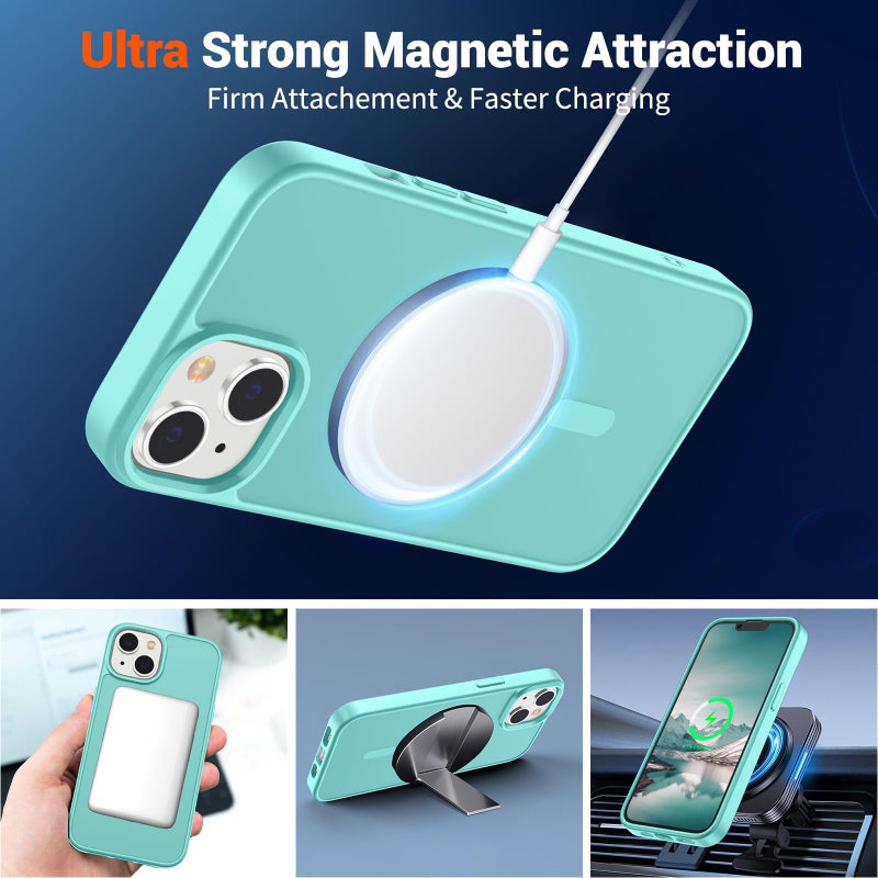 SUPFINE Magnetic for iPhone 14 Case & iPhone 13 Case (Compatible with MagSafe)(Military Grade Drop Protection) Slim Translucent Matte Shockproof Phone Cover,Blue Green - Image 4
