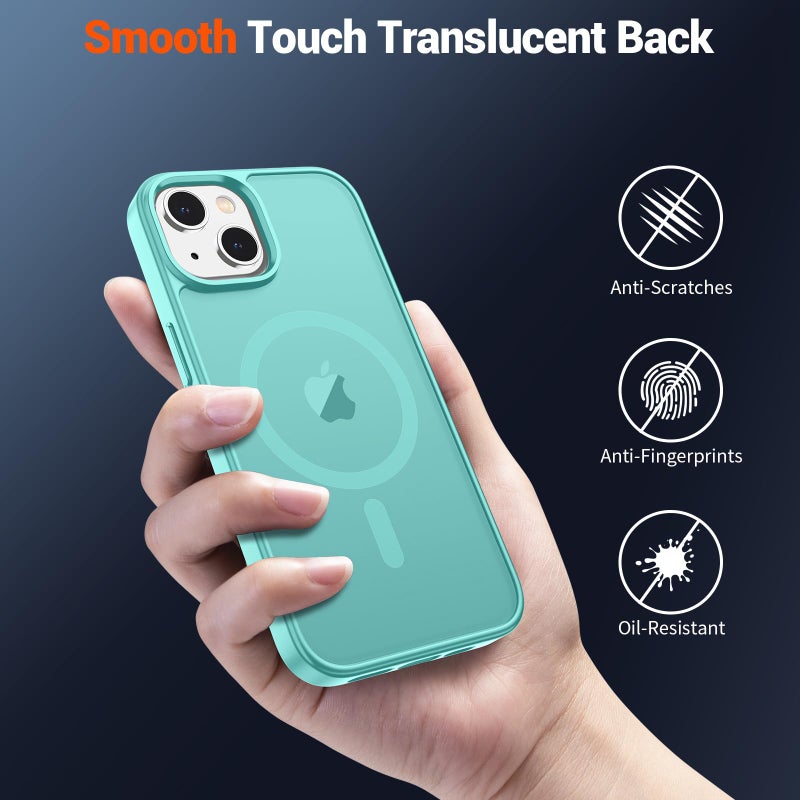SUPFINE Magnetic for iPhone 14 Case & iPhone 13 Case (Compatible with MagSafe)(Military Grade Drop Protection) Slim Translucent Matte Shockproof Phone Cover,Blue Green - Image 5