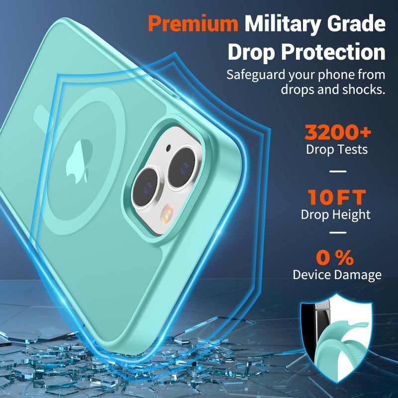 SUPFINE Magnetic for iPhone 14 Case & iPhone 13 Case (Compatible with MagSafe)(Military Grade Drop Protection) Slim Translucent Matte Shockproof Phone Cover,Blue Green - Image 2