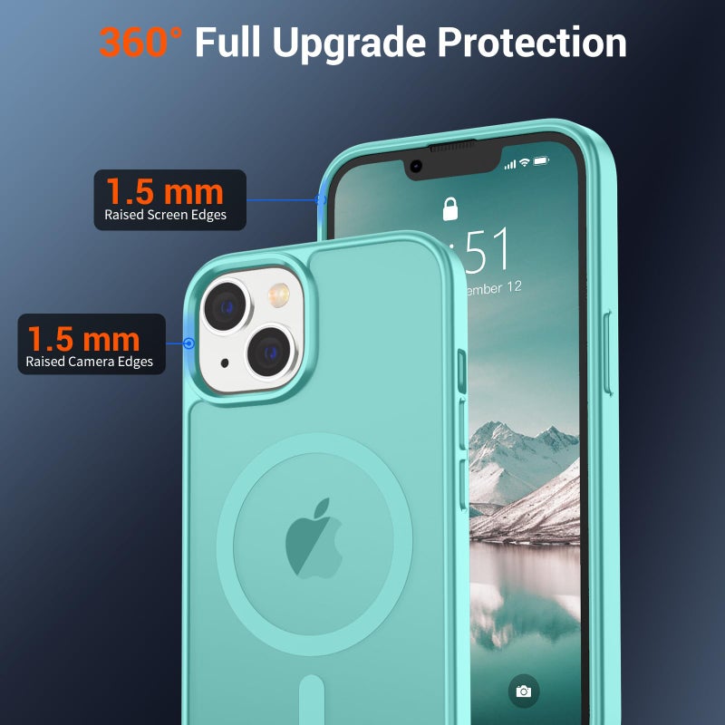 SUPFINE Magnetic for iPhone 14 Case & iPhone 13 Case (Compatible with MagSafe)(Military Grade Drop Protection) Slim Translucent Matte Shockproof Phone Cover,Blue Green - Image 3