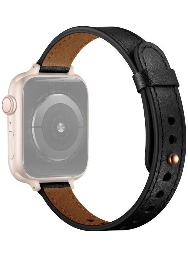 vesus 14mm Couple Style Leather Replacement Strap Watchband For Apple Watch Series 7/6/SE/5/4/3/2/1 41/40/38mm Black