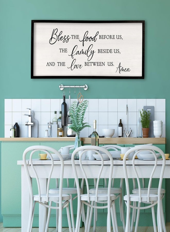 Surfapans Bless the Food Before Us Sign Wall Decor 40"X15" Dining Room Kitchen Home Framed Wood Wall Art (Black) - Image 4