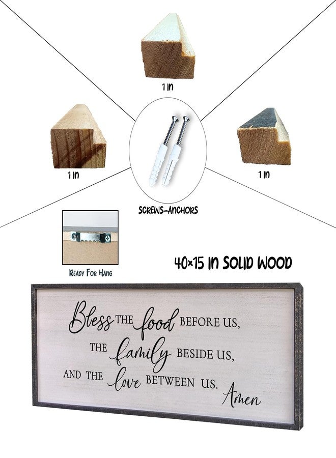 Surfapans Bless the Food Before Us Sign Wall Decor 40"X15" Dining Room Kitchen Home Framed Wood Wall Art (Black) - Image 2