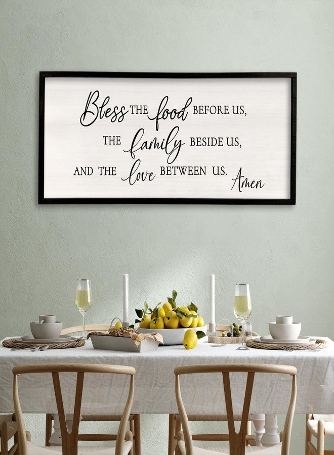 Surfapans Bless the Food Before Us Sign Wall Decor 40"X15" Dining Room Kitchen Home Framed Wood Wall Art (Black) - Image 1