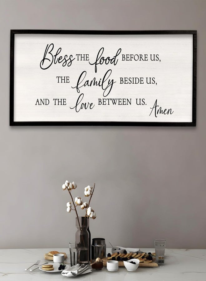 Surfapans Bless the Food Before Us Sign Wall Decor 40"X15" Dining Room Kitchen Home Framed Wood Wall Art (Black) - Image 3