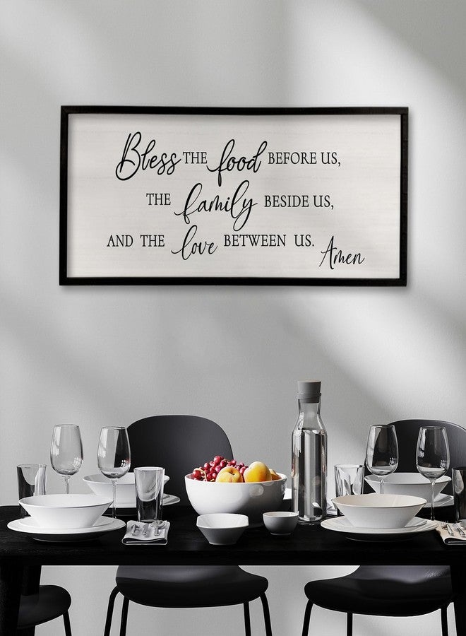Surfapans Bless the Food Before Us Sign Wall Decor 40"X15" Dining Room Kitchen Home Framed Wood Wall Art (Black) - Image 5