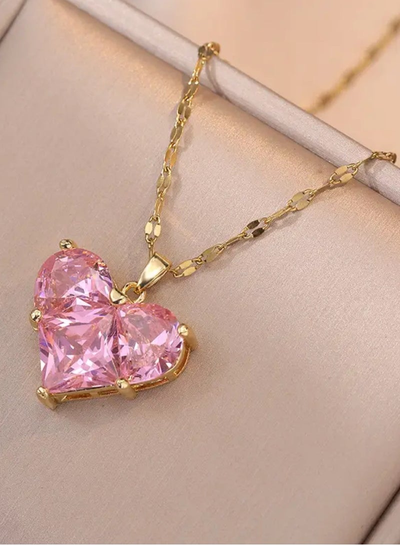 إيكوال طقم اكسسوارات سلسال وحلق اذن نسائي مصنوع من الاستانلس ستيل مطلي باللون الذهبي ومرصع بالزركون - Image 4