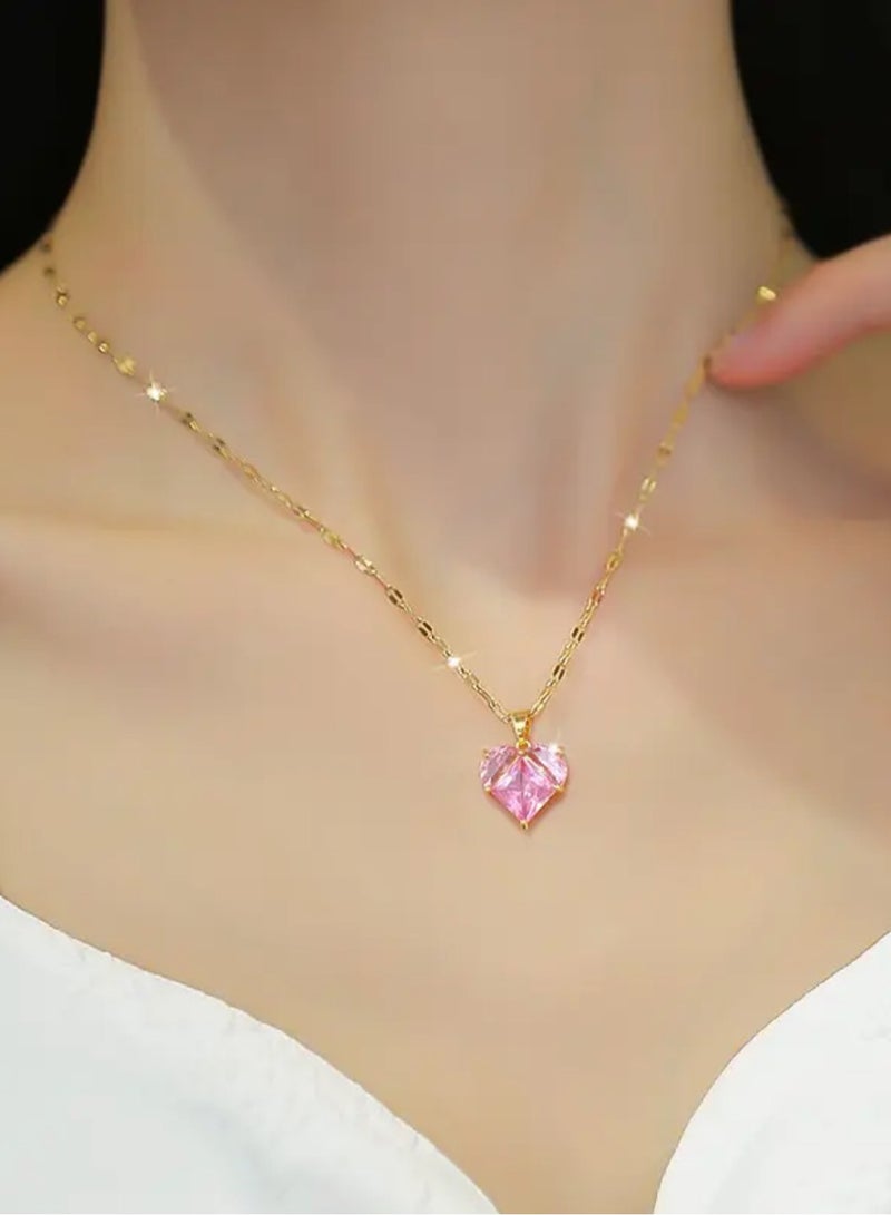 إيكوال طقم اكسسوارات سلسال وحلق اذن نسائي مصنوع من الاستانلس ستيل مطلي باللون الذهبي ومرصع بالزركون - Image 2