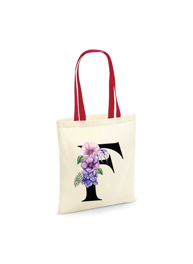 PRINTSHOP4ME Initial Letters Canvas Cotton Tote Bag With Red Handle-Ideal Gifts For Bridesmaids-Party Bag  - Image 1