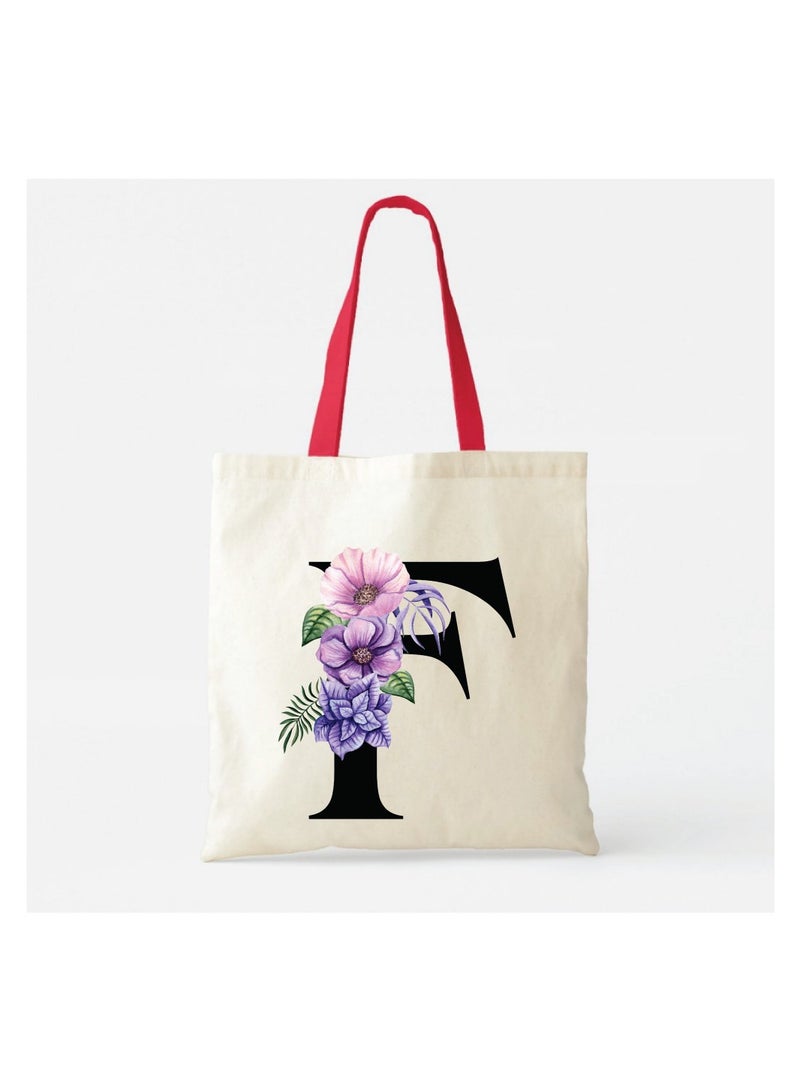 PRINTSHOP4ME Initial Letters Canvas Cotton Tote Bag With Red Handle-Ideal Gifts For Bridesmaids-Party Bag  - Image 2