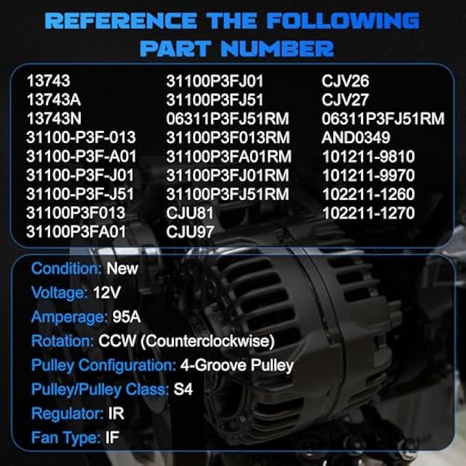 YOMALL Alternator 13743 for 1997 CR-V 2.0L, for 1998 CR-V 2.0L, for 1999 CR-V 2.0L, for 2000 CR-V 2.0L, for 2001 CR-V 2.0L, 113743N, 113628, 113628N, 101211-9810 - Image 3