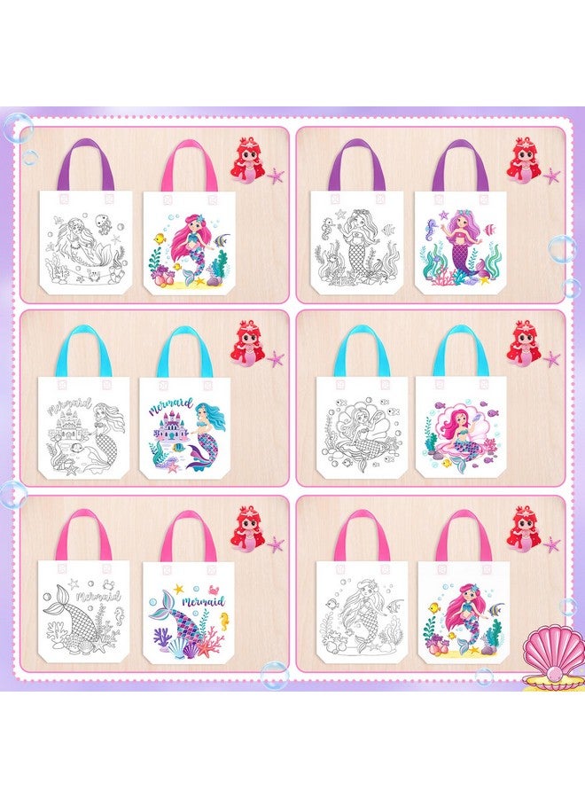 Kajaia 24 Pcs Mermaid Coloring Bags Mermaid Party Favor Bags Reusable Mermaid Coloring Goodie Bags Mermaid Party Non Woven Tote Bags For Mermaid Under The Sea Birthday Party Supplies  - Image 3