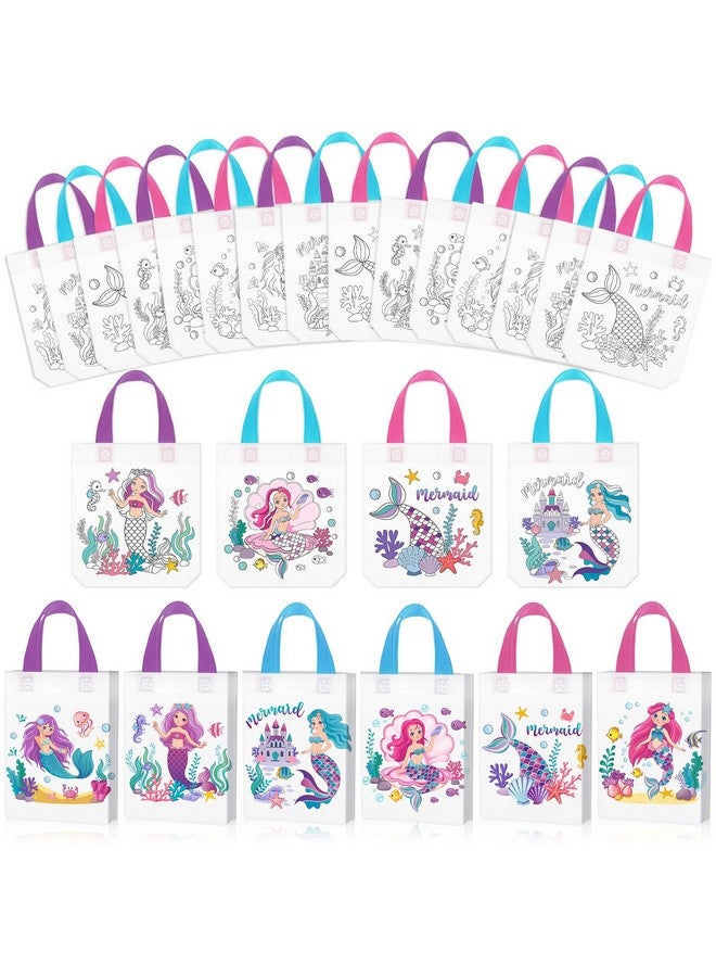Kajaia 24 Pcs Mermaid Coloring Bags Mermaid Party Favor Bags Reusable Mermaid Coloring Goodie Bags Mermaid Party Non Woven Tote Bags For Mermaid Under The Sea Birthday Party Supplies  - Image 1