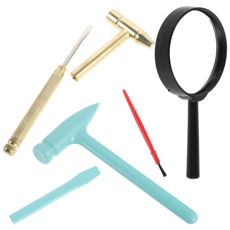1 Set Kids Archaeology Tools: Small Hammer Brush & Magnifier Rocks Excavation Tools For Science Learning And Pretend Play - Image 1