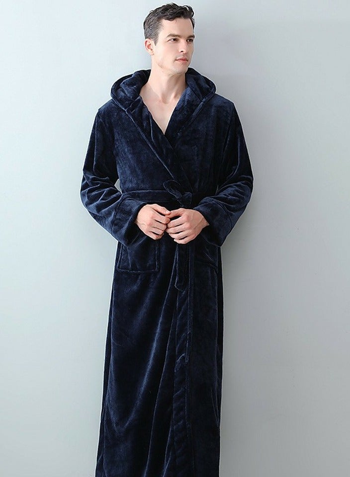 إسكدنيا جنس واحد الشتاء طويل سميكة مغطاة المرجان الصوف فستان ليلي رداء حمام بيجاما البحرية الزرقاء - Image 1