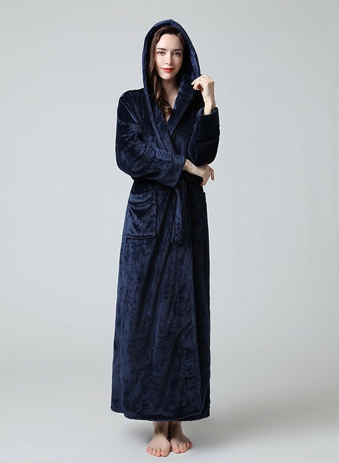 إسكدنيا جنس واحد الشتاء طويل سميكة مغطاة المرجان الصوف فستان ليلي رداء حمام بيجاما البحرية الزرقاء - Image 2