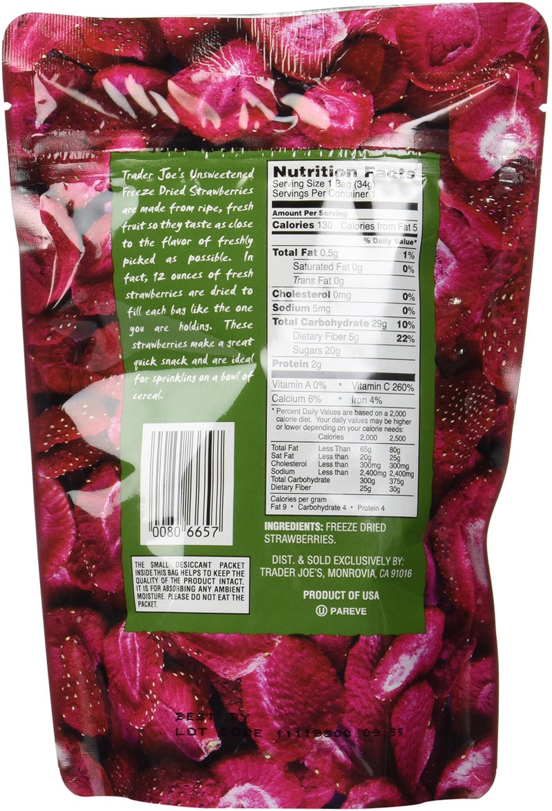 Trader Joe's Freeze Dried Strawberries Unsweetened & Unsulfured 1.2oz - Image 2
