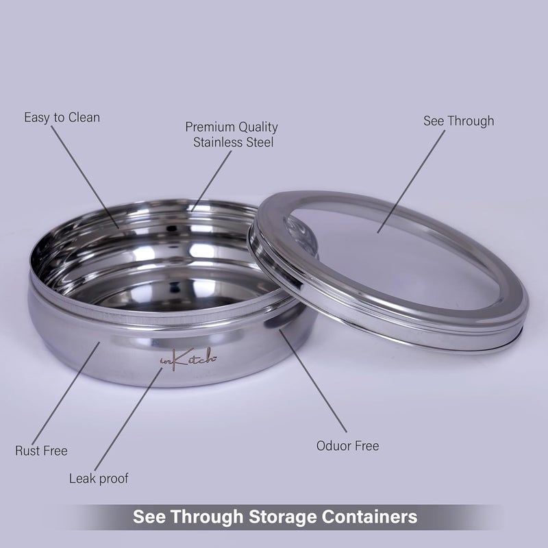 inKitch Stainless Steel Belly Shape Flat Canisters Puri Dabba Storage Containers Multipurpose ContainerOrganizer with See Through Lid 16cm Dia 11 Ltr - Image 2