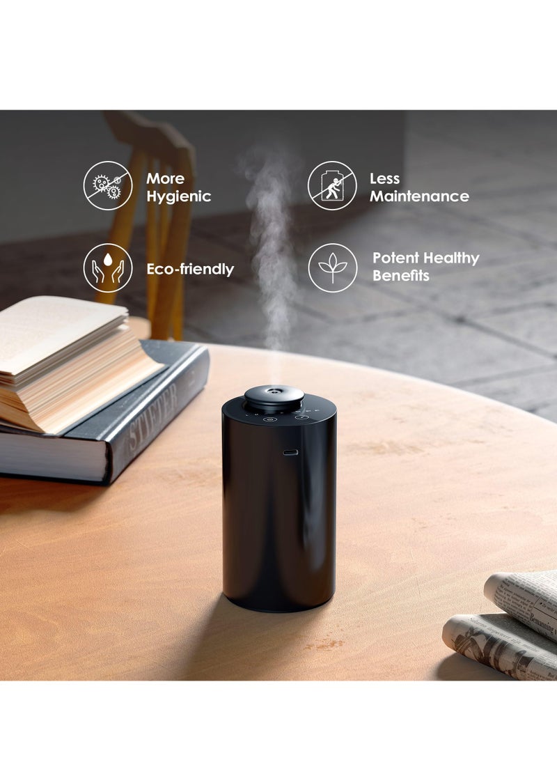 موزع بدون ماء للزيوت العطرية، بخاخ يعمل بالبطارية، سعة 0.7 أونصة سائلة/20 مل، جهاز هواء معطر صغير، 3 مؤقتات تنازلية و3 مستويات ضباب للمنزل والغرفة والسيارة والمكتب - أسود - Image 4