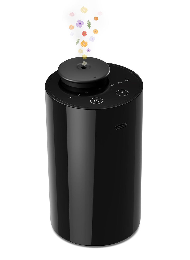 موزع بدون ماء للزيوت العطرية، بخاخ يعمل بالبطارية، سعة 0.7 أونصة سائلة/20 مل، جهاز هواء معطر صغير، 3 مؤقتات تنازلية و3 مستويات ضباب للمنزل والغرفة والسيارة والمكتب - أسود - Image 1