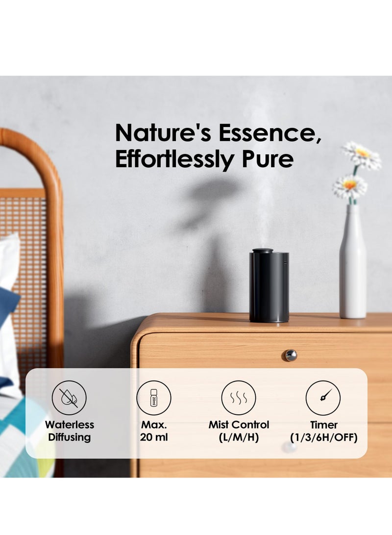 موزع بدون ماء للزيوت العطرية، بخاخ يعمل بالبطارية، سعة 0.7 أونصة سائلة/20 مل، جهاز هواء معطر صغير، 3 مؤقتات تنازلية و3 مستويات ضباب للمنزل والغرفة والسيارة والمكتب - أسود - Image 2