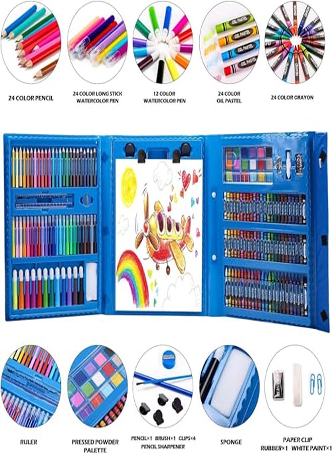 Exilom 208-Piece Art Supplies Kit for Painting & Drawing,Kids Art Set Case, Portable Art Box, Oil Pastels, Crayons, Colored Pencils, Markers, Great Gift for Kids, Girls, Boys, Teens, Beginners, Blue