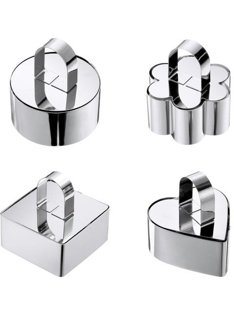 1 Set Round Cake Ring, Stainless Steel Dessert Mousse Rings with Pusher,Silver