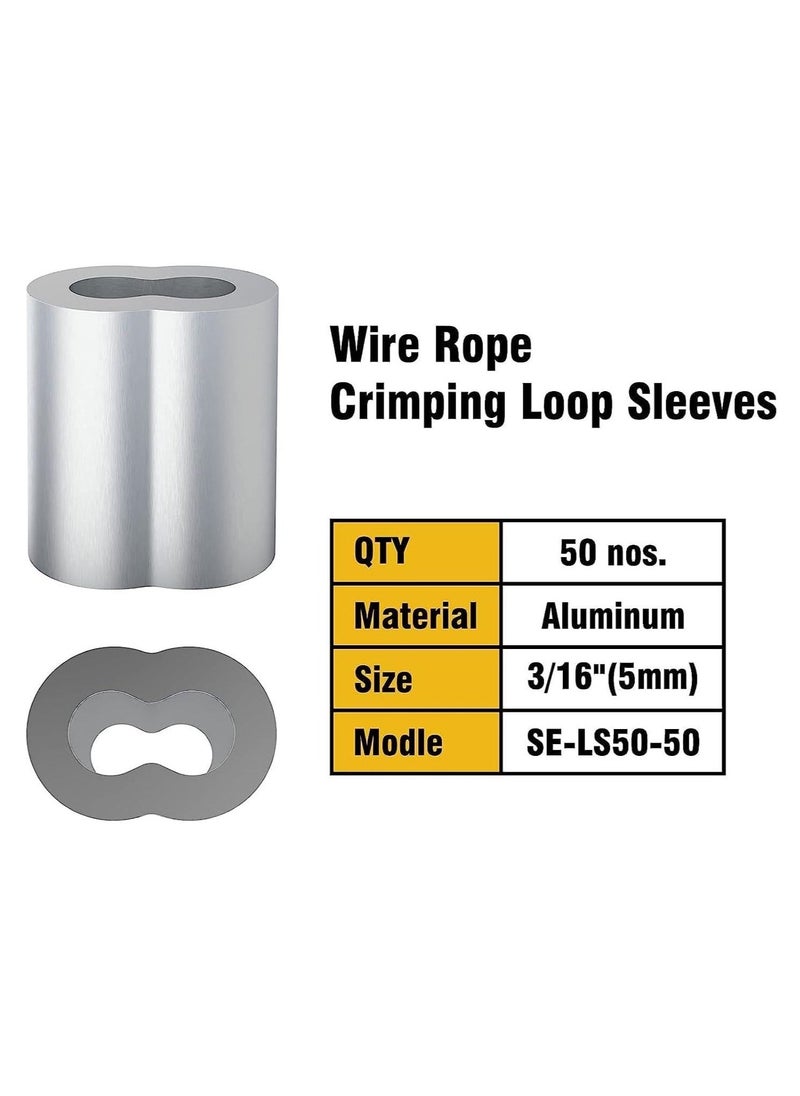 Generic 50 Pcs Aluminum Sleeves, Clips Aluminum Crimping Loop Sleeve Clips with Double Ferrules, Aluminum Crimping Loop Sleeve, Cable Ferrule Wire Rope Sleeves Loop Sleeve  - Image 4