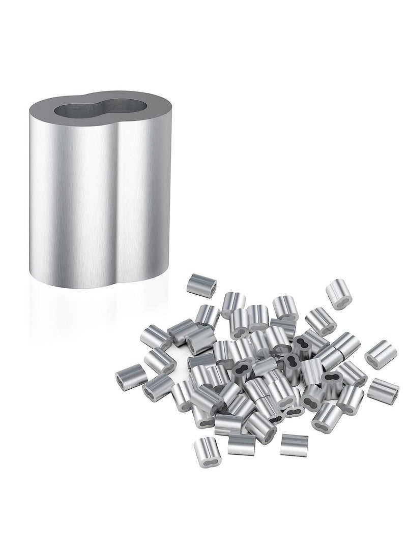 Generic 50 Pcs Aluminum Sleeves, Clips Aluminum Crimping Loop Sleeve Clips with Double Ferrules, Aluminum Crimping Loop Sleeve, Cable Ferrule Wire Rope Sleeves Loop Sleeve  - Image 1