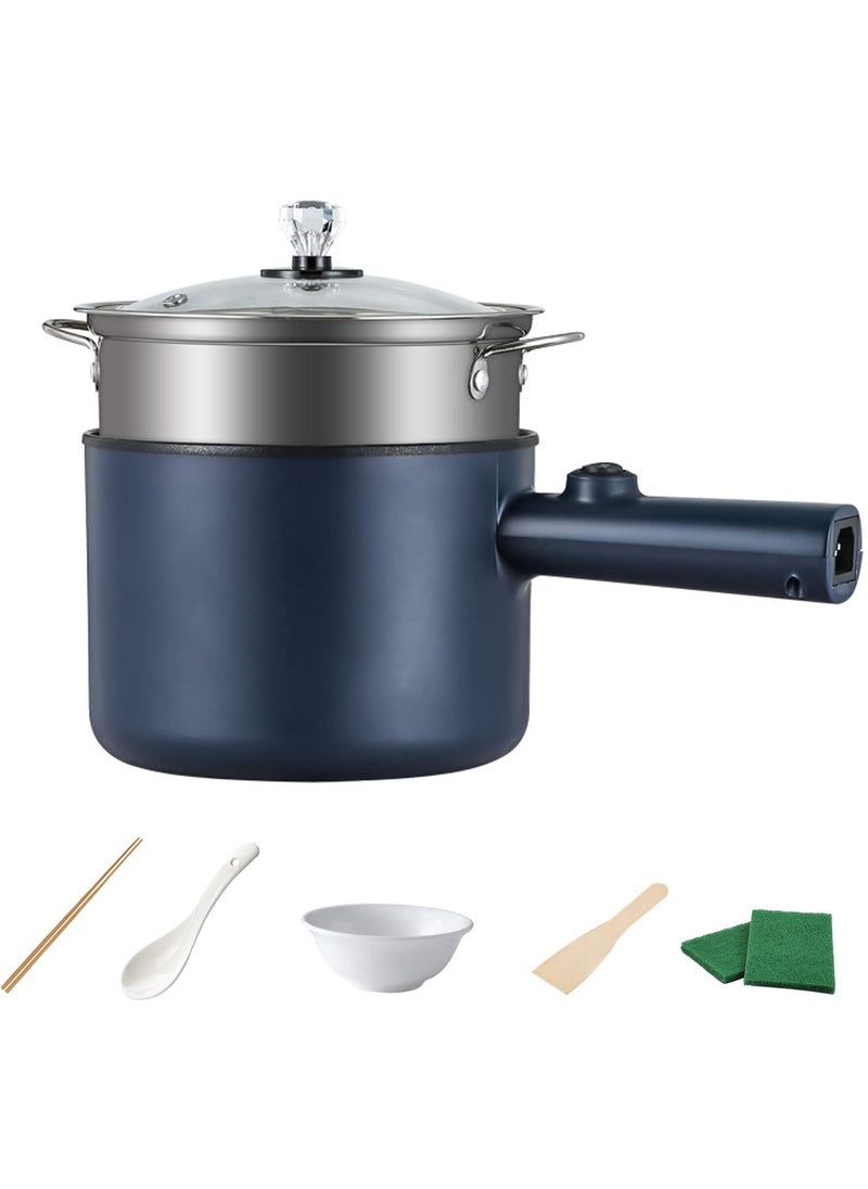 XiuWoo Mini Electric Hot Pot, Electric Frying Pan with Steamer, Multifunction Portable Nonstick Frying Pan, for Steamed Fried deep-Fried pan-Fried Boiled stewed braised, blue  - Image 1