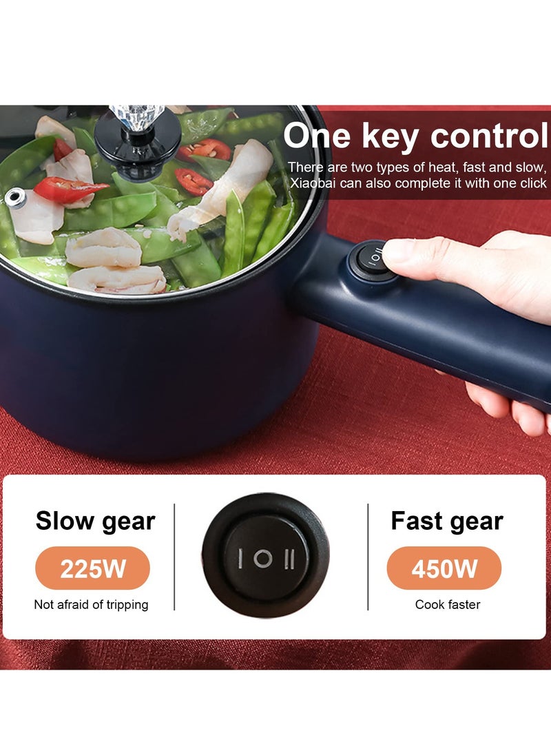 XiuWoo Mini Electric Hot Pot, Electric Frying Pan with Steamer, Multifunction Portable Nonstick Frying Pan, for Steamed Fried deep-Fried pan-Fried Boiled stewed braised, blue  - Image 2