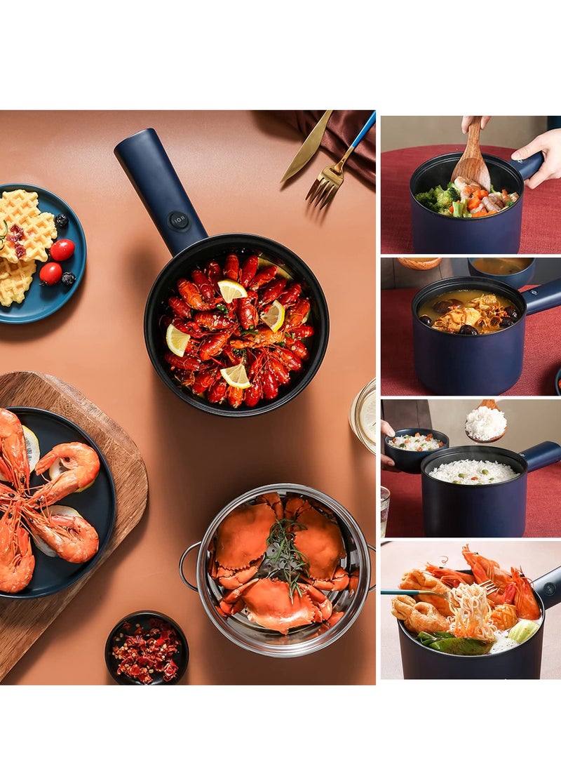 XiuWoo Mini Electric Hot Pot, Electric Frying Pan with Steamer, Multifunction Portable Nonstick Frying Pan, for Steamed Fried deep-Fried pan-Fried Boiled stewed braised, blue  - Image 3