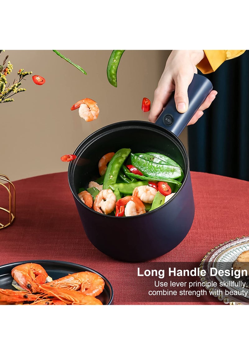 XiuWoo Mini Electric Hot Pot, Electric Frying Pan with Steamer, Multifunction Portable Nonstick Frying Pan, for Steamed Fried deep-Fried pan-Fried Boiled stewed braised, blue  - Image 5