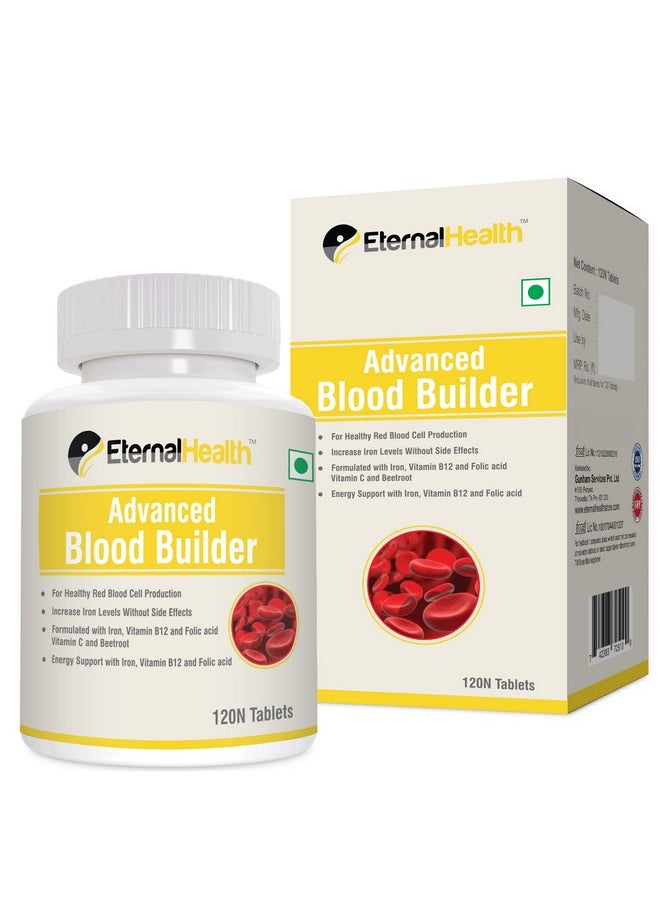 Advanced Blood Builder - Iron Supplement Shown To Increase Iron Levels Without Nausea Or Constipation - Energy Support With Iron, Vitamin B12, And Folic Acid - 120 Tablets