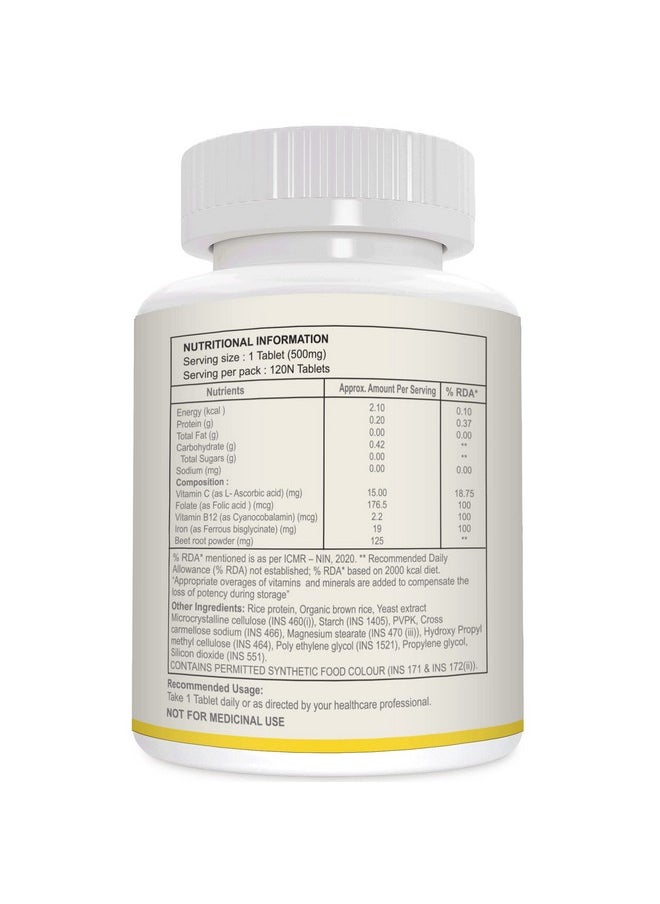 Advanced Blood Builder - Iron Supplement Shown To Increase Iron Levels Without Nausea Or Constipation - Energy Support With Iron, Vitamin B12, And Folic Acid - 120 Tablets