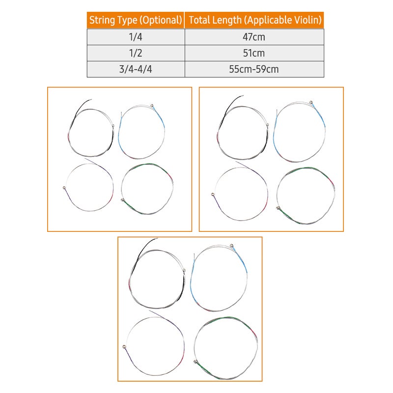 4 PCS Violin Strings for 1/4-1/8 Violins Aluminium Alloy Wound Universal Full Set (GDAE) Fiddle String - Image 3