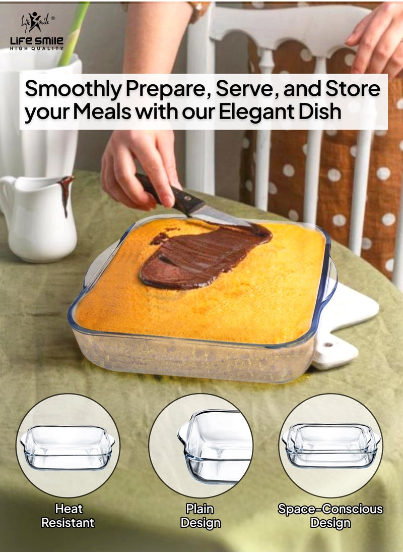 LIFE SMILE Borosilicate Glass Oven Baking Dishes Set of 2 - Square Shape Baking Tray Dishwasher Safe, Fridge & Freezer Safe, Microwave Safe (Design 1) - pzsku/Z1891B051A103FD3AC6FEZ/45/_/1731679140/f12397eb-ba0f-4716-968a-f961d0250b2f