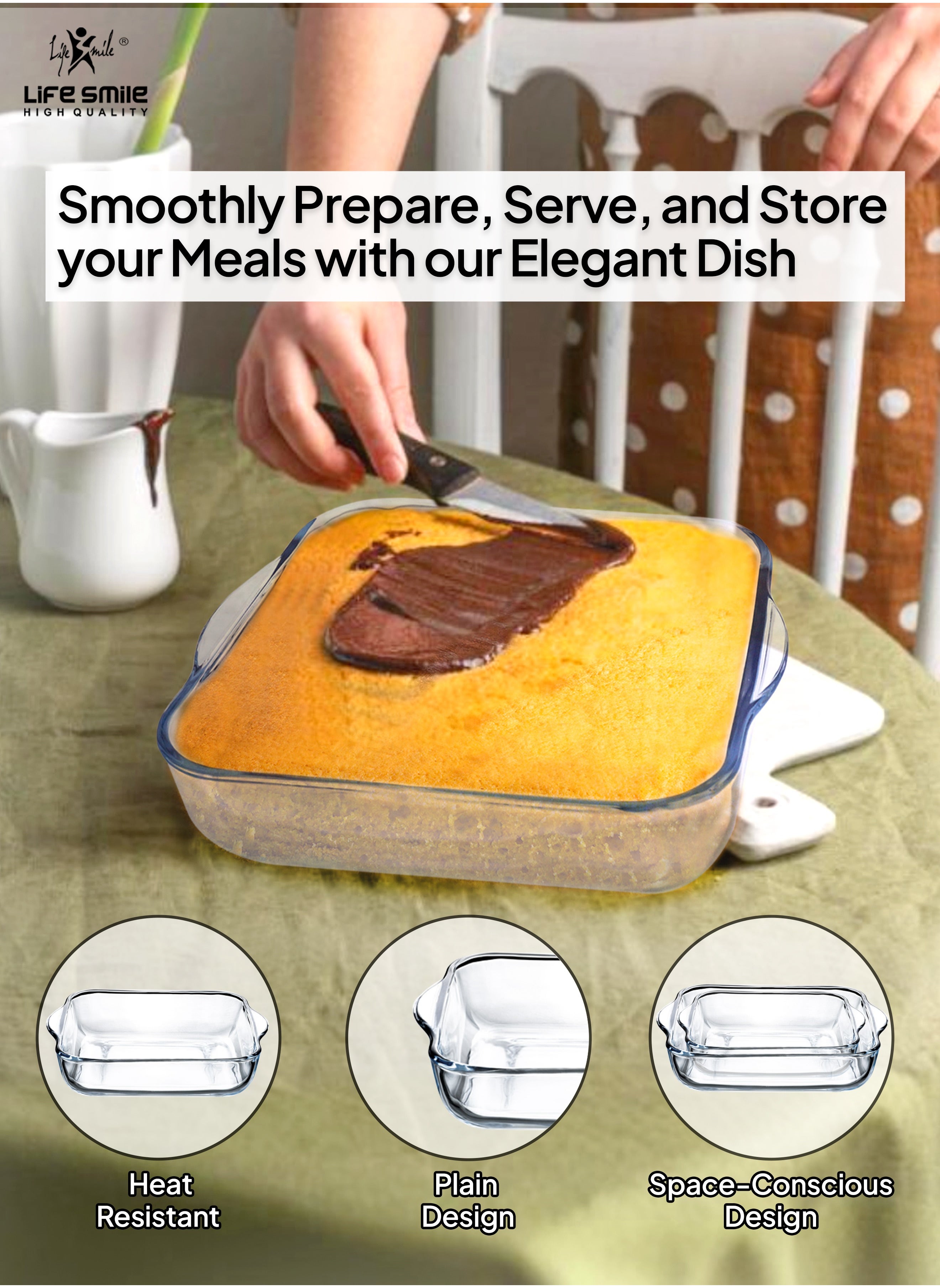 LIFE SMILE Borosilicate Glass Oven Baking Dishes Set of 2 - Square Shape Baking Tray Dishwasher Safe, Fridge & Freezer Safe, Microwave Safe (Design 1) - https://f.nooncdn.com/p/pzsku/Z1891B051A103FD3AC6FEZ/45/_/1731679140/f12397eb-ba0f-4716-968a-f961d0250b2f.jpg?width=original