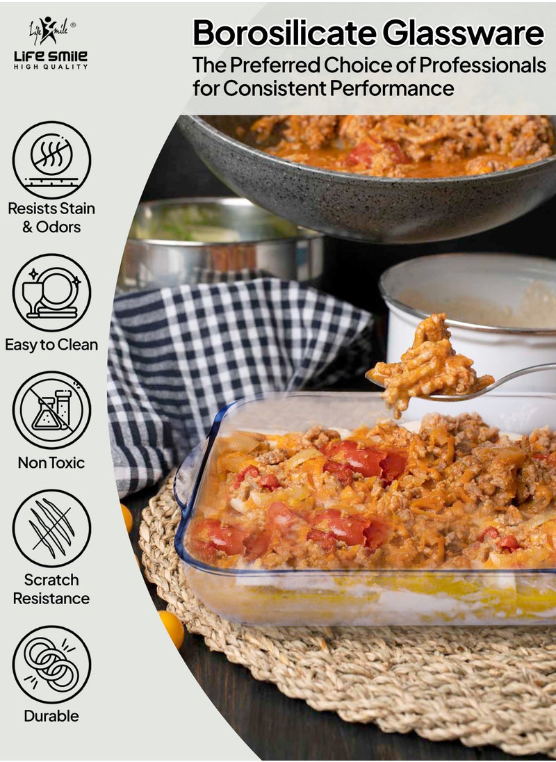 LIFE SMILE Borosilicate Glass Oven Baking Dishes Set of 2 - Square Shape Baking Tray Dishwasher Safe, Fridge & Freezer Safe, Microwave Safe (Design 1) - pzsku/Z1891B051A103FD3AC6FEZ/45/_/1731679159/08bc1509-47ec-47d7-a0f1-ac9aa7139a66