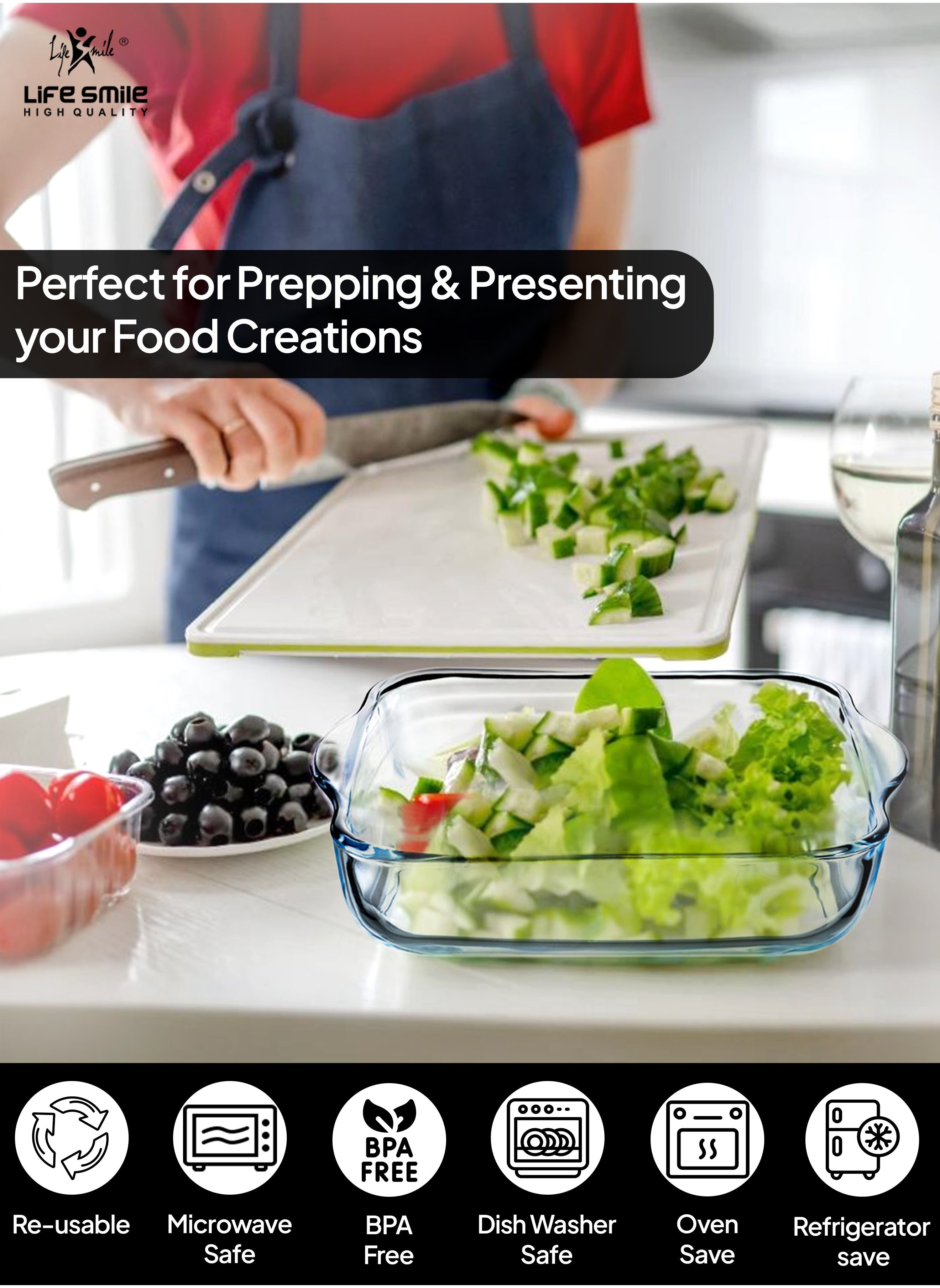 LIFE SMILE Borosilicate Glass Oven Baking Dishes Set of 2 - Square Shape Baking Tray Dishwasher Safe, Fridge & Freezer Safe, Microwave Safe (Design 1) - https://f.nooncdn.com/p/pzsku/Z1891B051A103FD3AC6FEZ/45/_/1731679161/e0cd91ac-8102-4e21-a7d5-b6d770f979ec.jpg?width=original