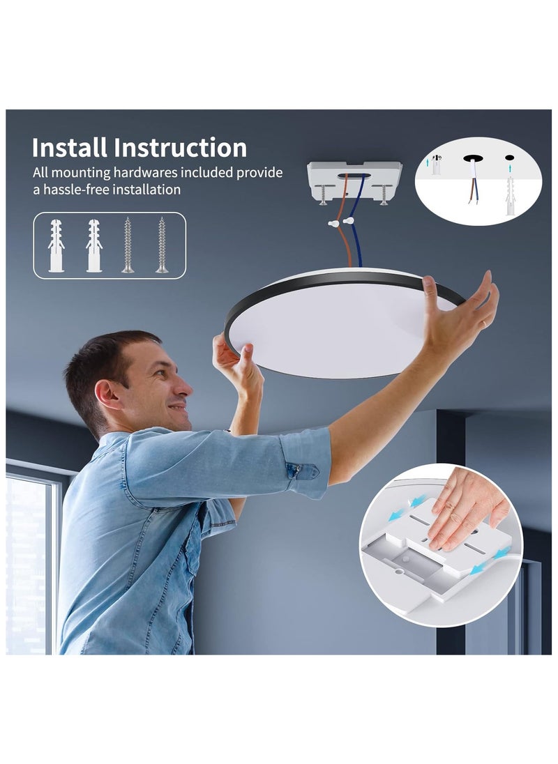 شو وو مصباح سقف ذكي RGB Wifi مقاس 30 سم 24 وات، مصباح سقف LED قابل للتعتيم، متوافق مع Alexa Google Home، مصباح سقف متغير اللون لمطبخ غرفة النوم، أبيض  - Image 2
