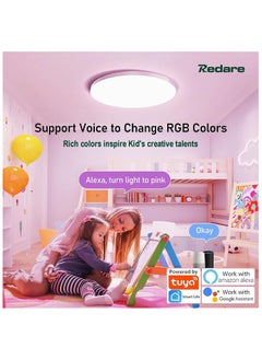 XiuWoo 30cm 24W Smart RGB Wifi Ceiling Light, Dimmable LED Flush Mount Ceiling Light, Compatible with Alexa Google Home,Color Changing Ceiling Lamp for Bedroom Kitchen,White  - Image 3