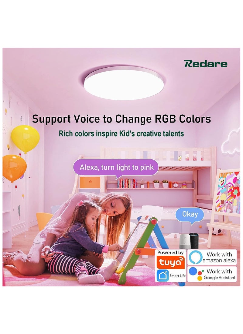 شو وو مصباح سقف ذكي RGB Wifi مقاس 30 سم 24 وات، مصباح سقف LED قابل للتعتيم، متوافق مع Alexa Google Home، مصباح سقف متغير اللون لمطبخ غرفة النوم، أبيض  - Image 3