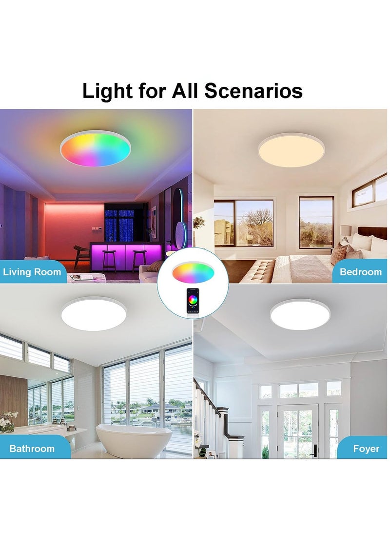 شو وو مصباح سقف ذكي RGB Wifi مقاس 30 سم 24 وات، مصباح سقف LED قابل للتعتيم، متوافق مع Alexa Google Home، مصباح سقف متغير اللون لمطبخ غرفة النوم، أبيض  - Image 4