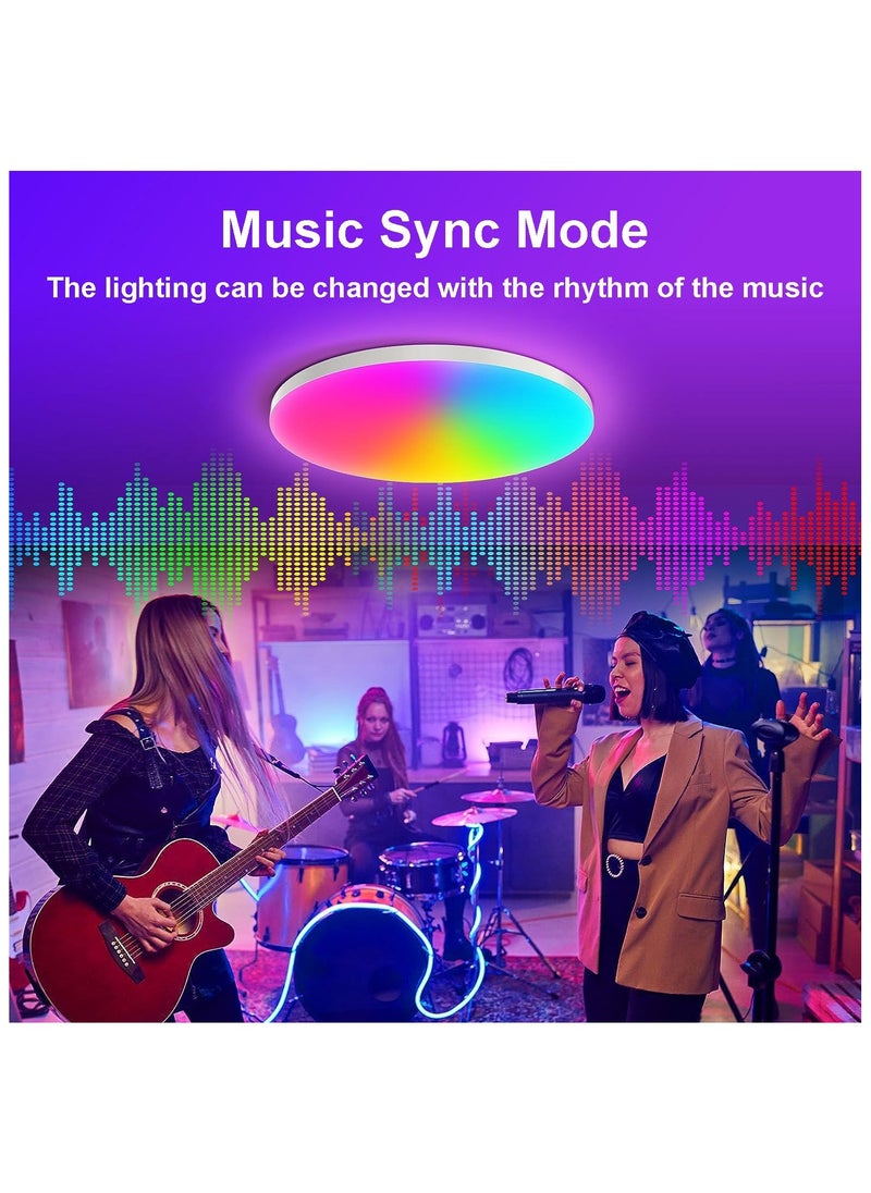 30cm 24W Smart RGB Wifi Ceiling Light, Dimmable LED Flush Mount Ceiling Light, Compatible with Alexa Google Home,Color Changing Ceiling Lamp for Bedroom Kitchen,White