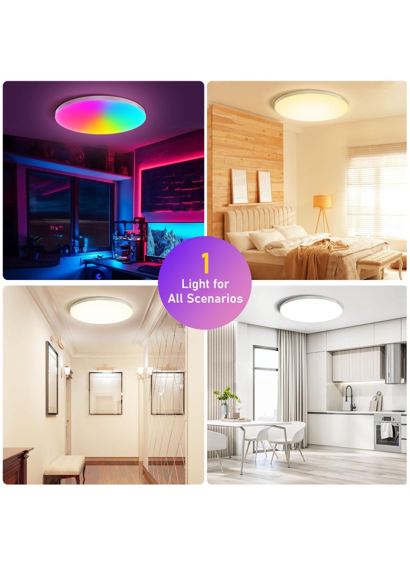 شو وو مصباح سقف ذكي RGB Wifi مقاس 30 سم 24 وات، مصباح سقف LED قابل للتعتيم، متوافق مع Alexa Google Home، مصباح سقف متغير اللون لمطبخ غرفة النوم، أبيض  - Image 5