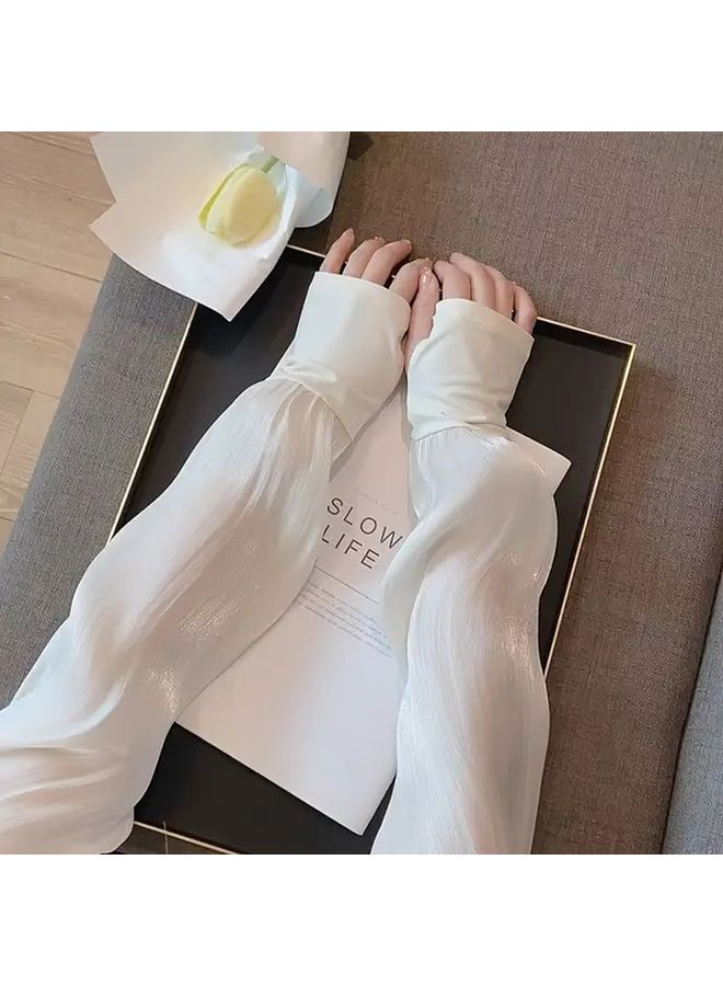 White Cooling Arm Sleeves For Women Breathable Sun Protection Outdoor Running - Image 1