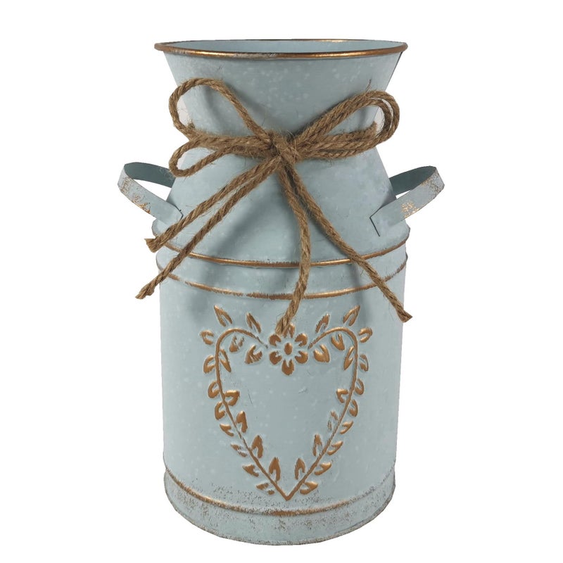 LINXIU Vintage Galvanized Milk Can, Farmhouse Decorative Flower Vase, Rustic Shabby Chic Vase with Handle for Home Office Decor 7.5" - Image 1